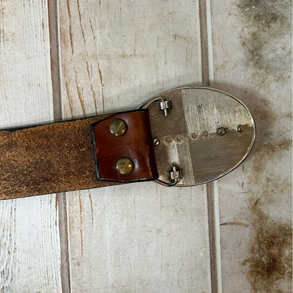 Western Tooled Leather Belt with Decorative Agate Buckle